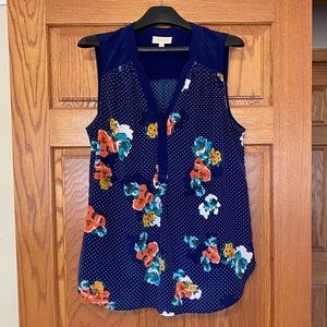 Modcloth Navy Floral Sleeveless Blouse - Size L